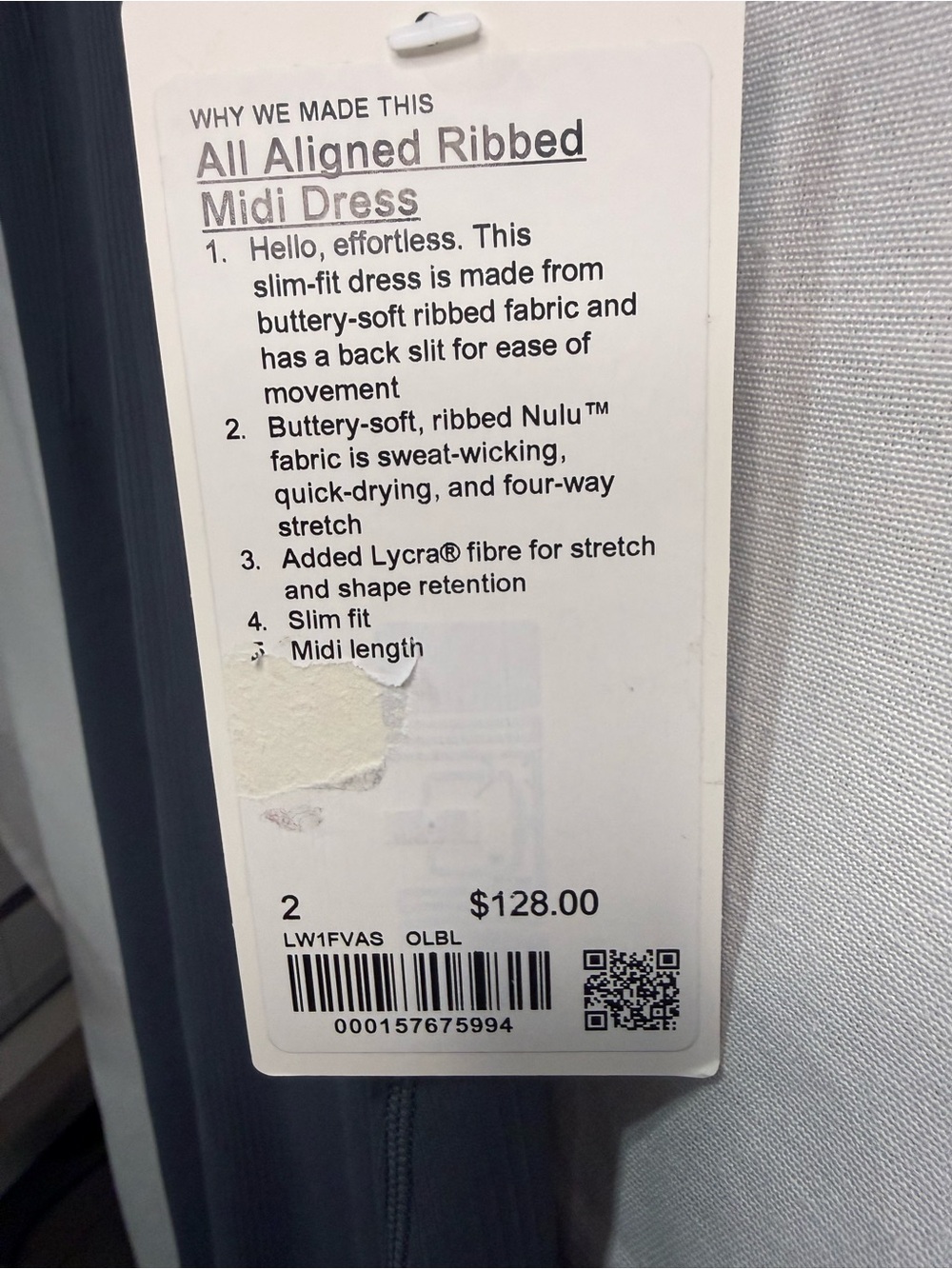 NWT Lululemon All Aligned Sleeveless Ribbed Midi Dress - Size 2 Color OLBL - Picture 6 of 6